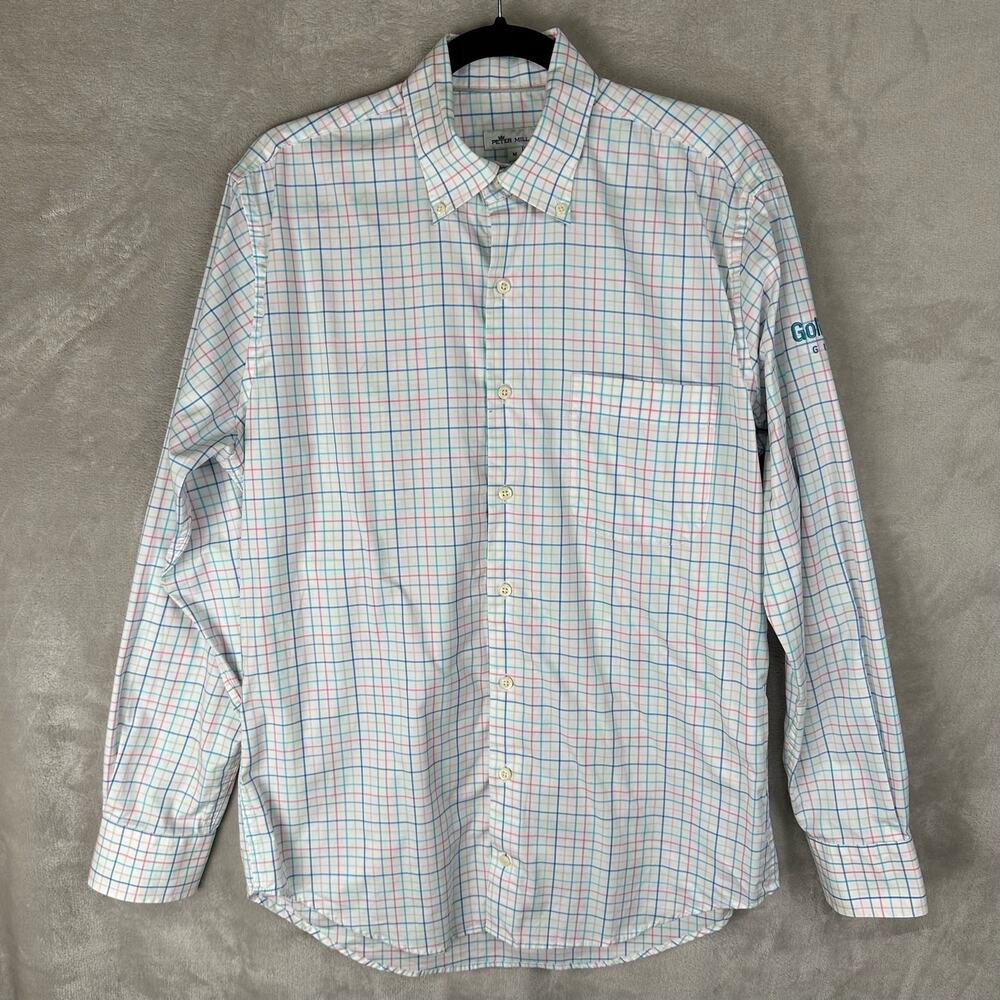 Peter Millar Shirt Mens Medium White Pink Plaid Button Down Golf Pride Grips